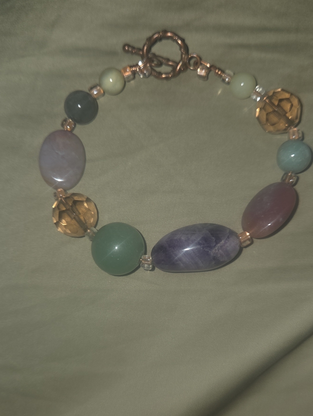 Multicolor Semi-Precious Bead Bracelet - Gold Toggle Clasp